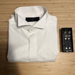 ウィングカラーシャツ　MAZZO ホワイト フォーマルシャツ カフスボタン付きのサムネイル