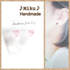 No.1512-G 樹脂ポストピアス☆レジン☆ちっちゃなハート型(ピンク