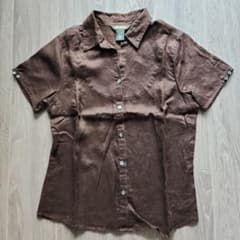 Eddie Bauer 麻100％ブラウン 半袖シャツ M サイズのサムネイル