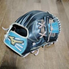 MizunoPro 軟式用オーダーグローブ ブラック×ブルー内野手用のサムネイル