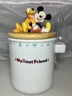 激レア　ディズニーランド　ミッキー　プルート　ホーローキャニスター　スプーン付き 激レア【難あり】ディズニー ミッキー＆プルート 蓋付き 保存容器