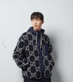 GUCCIグッチGGジャカードボアジャケット紺XLジャンバーアウター 