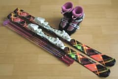 □□送料無料□ハート□子供用スキーフルセット□板120靴21□WAX