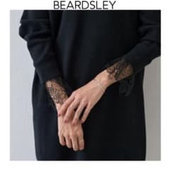 23AW BEARDSLEY 袖口レースニットワンピース ブラック ビアズリー