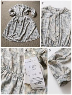 ボウタイ付き 花柄ワンピース 長袖 Mサイズのサムネイル