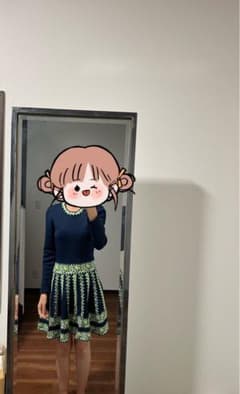 ネイビー×ライムグリーン ニットワンピース　2点購入で100円引きのサムネイル