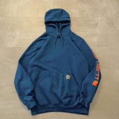 Carhartt K288 소매 로고 후드 후디 블루 M 멕시코 페인트