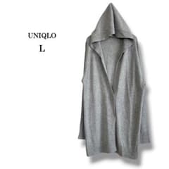 【UNIQLO】Cashmere Blend Hooded Long Cardigan, Gray, Lightweight, Size L