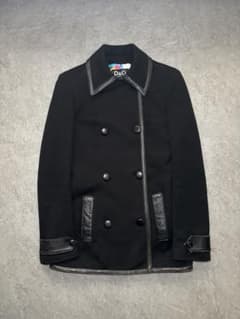 D&G Black Wool Pea Coat Leather Trim - メルカリ
