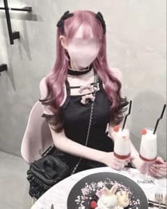 HONEY MEW チョーカー付きダブルリボントップス ブラック×ピンク 半袖