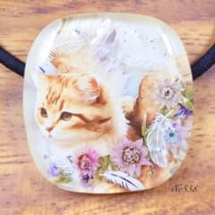 天使の羽໒꒱猫ちゃんのヘアゴム ハンドメイド レジン ブローチ ドライフラワーのサムネイル