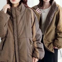kastane チェック中綿リバーシブルアウター 値下げ中】Kastane チェック中綿リバーシブルアウター ブラウンM