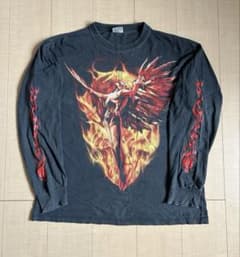 極上BORO】 スカルフレイムロンT メタル パンク ハーレーダビッドソン 