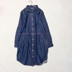 [Jalone] Denim Shirt Dress (M) Long Sleeve Indigo Blue Knee-Length Simple