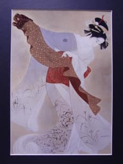 伊東 深水、「鏡獅子」、額装用希少図版、新品額・額装付き、状態良好 伊東 深水、「鏡獅子」、額装用希少図版、新品額・額装付き、状態良好