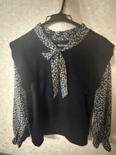 DayCloset リボン付き長袖シャツ 黒・白のサムネイル