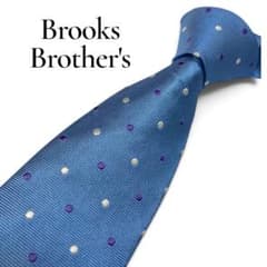 【極美品】Brooks Brothers シルクネクタイ ドット柄 ブルー系　艶