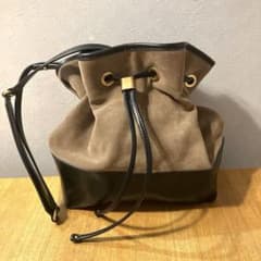 ZARA スエード調 巾着ショルダーバッグ ブラウン×ブラックのサムネイル