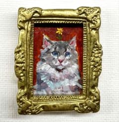 猫と花』猫 花 油絵 原画 手描き 猫の絵 額装 メインクーン - メルカリ