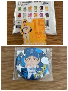 タイヤのA 限定　北海道　日ハム　アクリルバッジ 北海道日本ハムファイターズ 北山亘基 アクリルバッジ 缶バッジ2点
