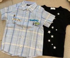 kladskap  電車チェックシャツと黒Tシャツ　120のサムネイル