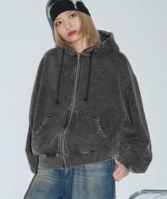 グレー ジップアップフーディ ルーズフィットのサムネイル