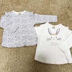 花柄/うさぎ　長袖Tシャツ2枚セット　90 80のサムネイル