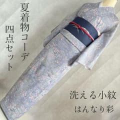 単衣　小紋　フルセット　着物　洗える着物　絽紗　スモールサイズ　はんなり彩　T4 単衣 小紋 フルセット 着物 洗える着物 絽紗 スモールサイズ はんなり