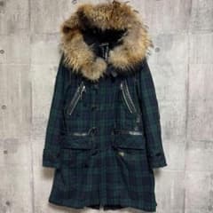 John UNDERCOVER モッズコート ファー フード チェック柄 緑 黒