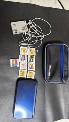 New 닌텐도 3DS LL 메탈릭 블루 + 충전기 + 카세트 9 개 + 케이스