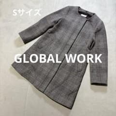 GLOBAL WORK （グローバルワーク） 毛混 チェック柄 ノーカラーコート