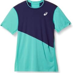 s*5様 ASICS 切り替えデザイン Tシャツ ネイビー/エメラルドグリーンのサムネイル