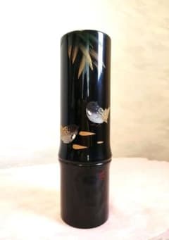 最高級 輪島塗「慶塚」作 竹雀蒔絵 金彩 丸筒花瓶 高級漆芸 伝統工芸 逸品】 輪島塗「慶塚」作 竹雀蒔絵 金彩 丸筒花瓶 高級漆芸 伝統工芸