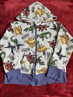 キッズ パーカー 恐竜柄 グレー 120cm