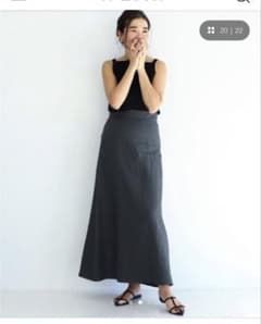 Demi-Luxe BEAMS リネン ロングスカート チャコールグレー　38のサムネイル