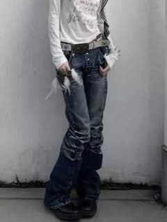 ダメージ加工ブーツカットデニム y2k グランジ 平成 お兄系 - メルカリ