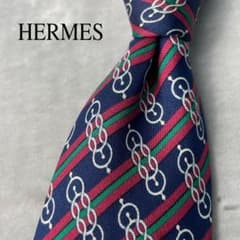 美品 HERMES エルメス ストライプ レジメンタル ネクタイ ネイビー 紺