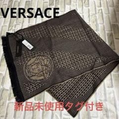 【未使用美品】VERSACE マフラー ブラック 茶ロゴ 新品未使用タグ付✨ヴェルサーチ マフラー ブラック×ベージュ VERSACE