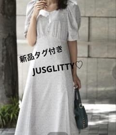 신품 태그 첨부 JUSGLITTY 볼륨 슬리브 인쇄 원피스