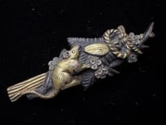 鼠と正月飾り 目貫 赤銅 片目貫 無銘 日本刀 刀装具 骨董 古美術 江戸期 鼠と正月飾り 目貫 赤銅 片目貫 無銘 日本刀 刀装具 骨董 古美術 江戸