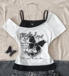 Butterfly Angel プリント オフショル Tシャツのサムネイル