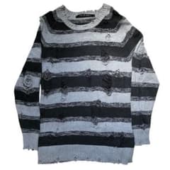 ノーアイディー NO ID. ダメージ加工 グラデーション ボーダー ニット 