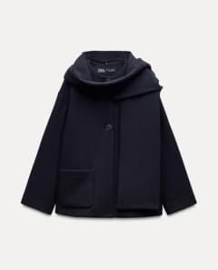 ZARA ウールスカーフ付きコート ネイビー - メルカリ
