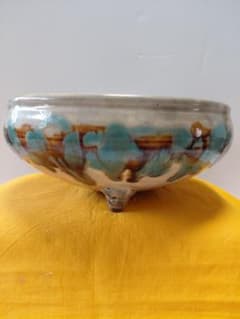 骨董　三足水盤　龍門司焼　二彩秞　　　　　明治～大正期　24×11センチ 骨董 三足水盤 龍門司焼 二彩秞 明治～大正期 24×11センチ - メルカリ