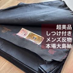 超美品　しつけ付き　未使用品　正絹　メンズ　反物 本場大島紬　藍　紺　二反分
