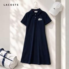 美品 LACOSTE フランス製 ポロワンピース 紺36ビッグロゴレースワニ 美品 LACOSTE フランス製 ポロワンピース 紺36ビッグロゴレースワニ