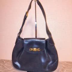 オールドセリーヌ ゴールド金具 ネイビー ヴィンテージ レザーバッグ 【珍色】 オールドセリーヌ ゴールド金具 ネイビー ヴィンテージ レザーバッグ