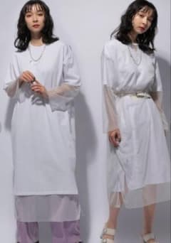 HARE 리버시블 튈 원피스 화이트 천축 컷소우