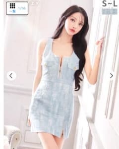 ラインストーンデニムファスナーノースリーブタイトミニドレスのサムネイル