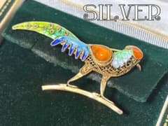 中国骨董 ヴィンテージ 銀製細工 silver 七宝 鳥 ブローチ - メルカリ